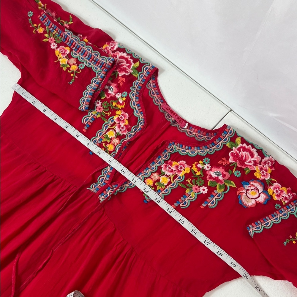 Johnny Was Sz XS Floral Embroidered Top Babydoll Top Red Boho - Picture 5 of 9